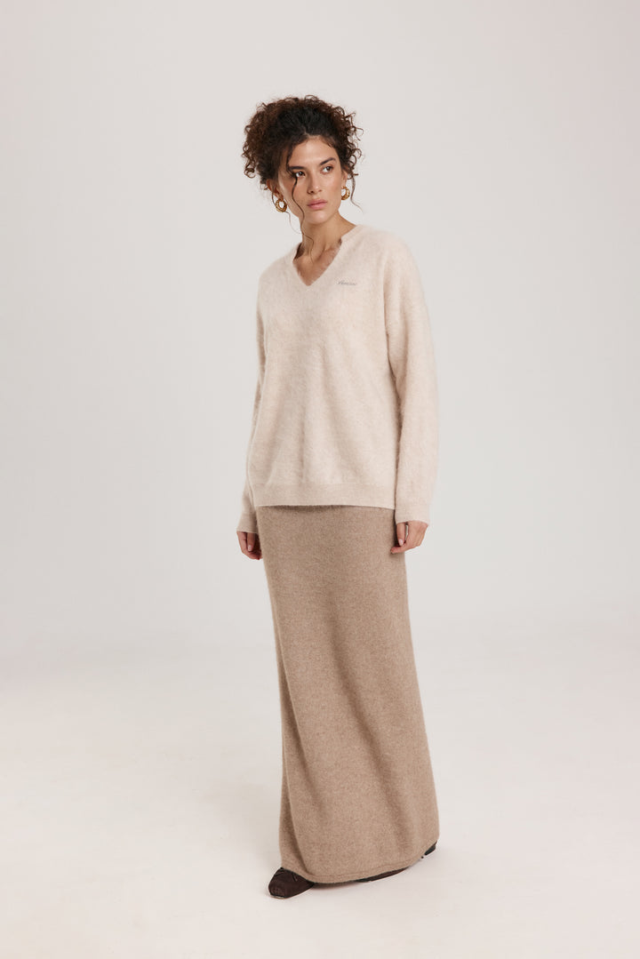 Fluffy V-Neck Cashmere Sweater