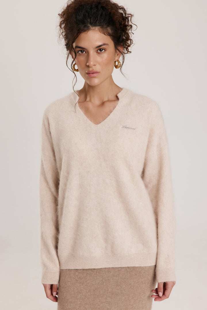 Fluffy V-Neck Cashmere Sweater