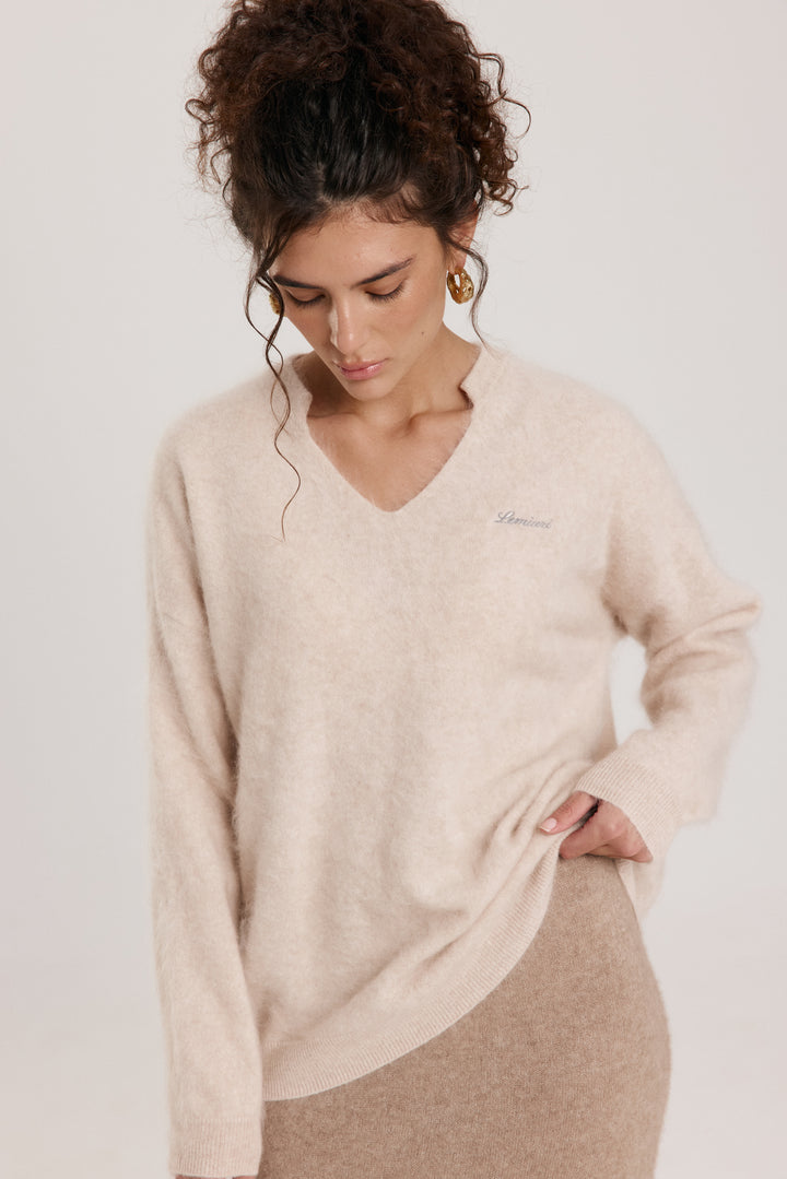 Fluffy V-Neck Cashmere Sweater