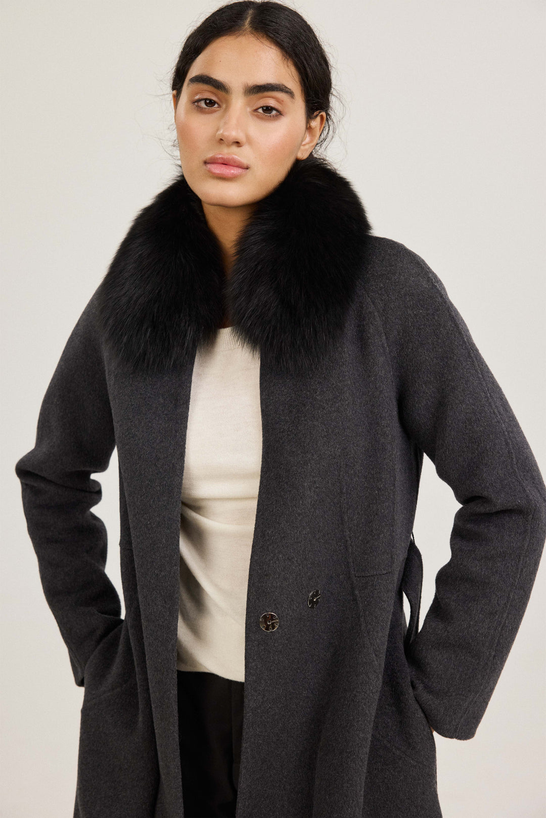 Aurora Fur-Trim Wool Coat